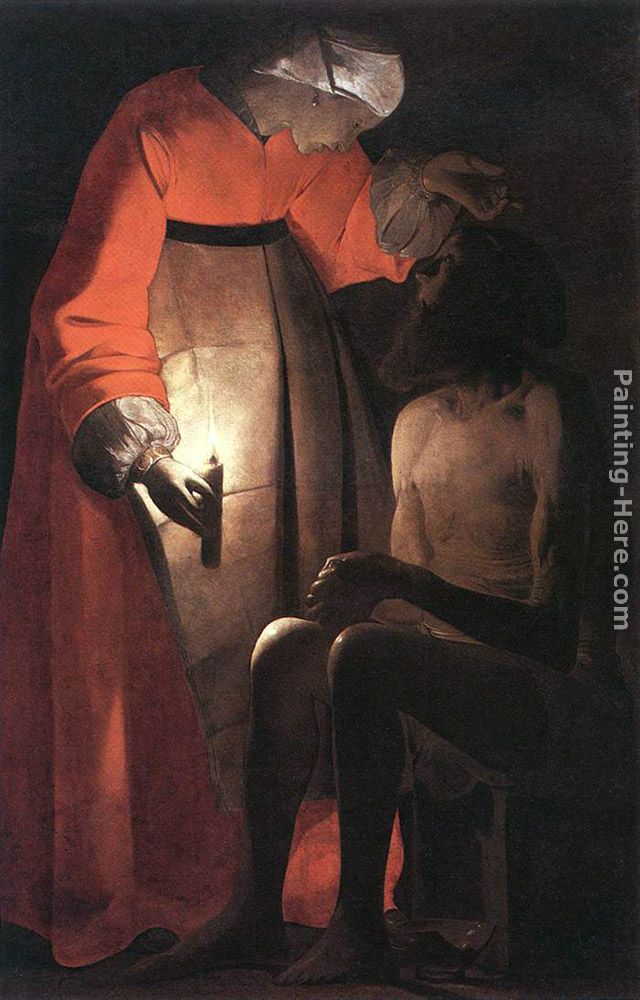 Job mocked by his wife painting - Georges de La Tour Job mocked by his wife art painting